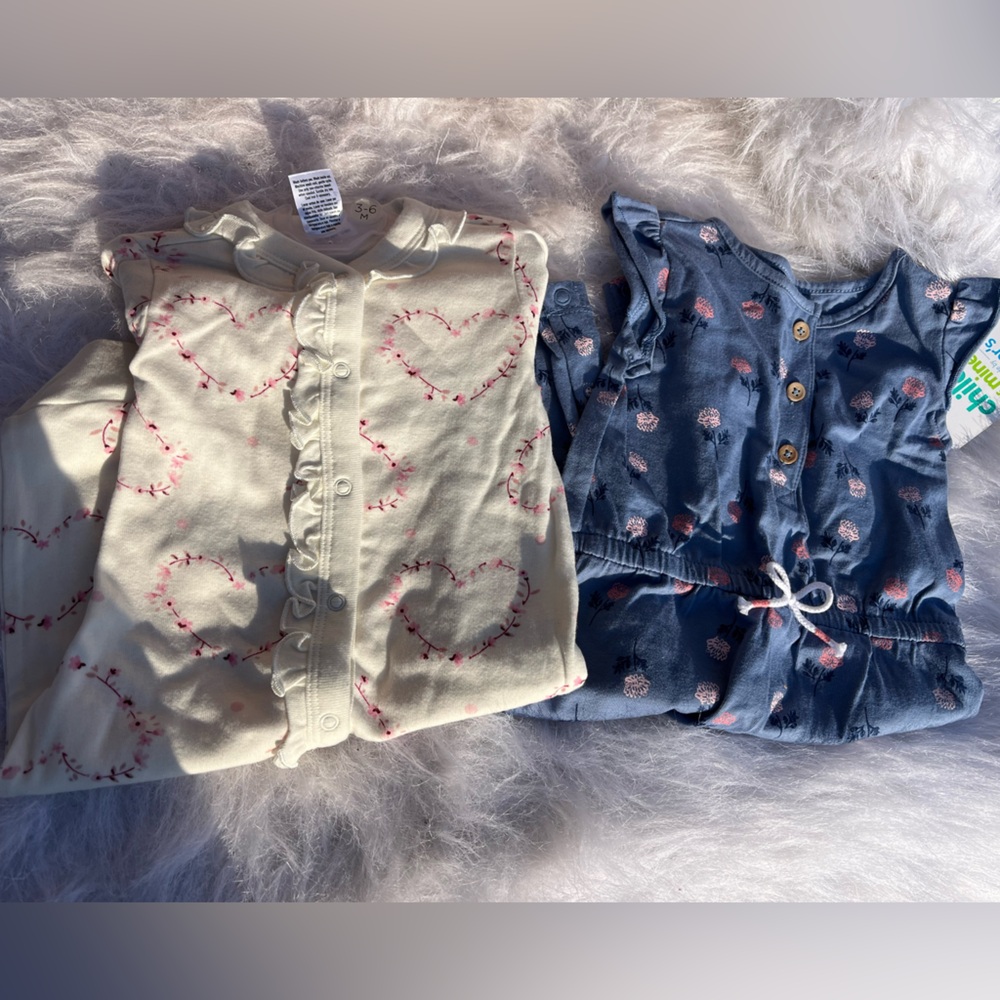 Floral Baby Romper Set in Cream and Blue